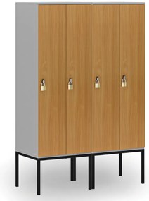Drewniana szafa ubraniowa S4 z podstawą, 2-drzwiowa, 1871 x 600 x 500 mm, demontaż, zamek obrotowy, szary/niebieski