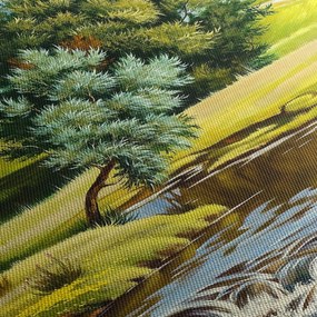 Obraz - rzeka między łąkami, obraz olejny (125x70 cm)