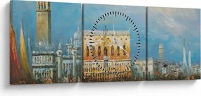 Obraz - Gondola przejeżdżająca przez Wenecję, obraz olejny (z zegarem) (90x30 cm)