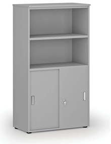 Szafa biurowa kombinowana PRIMO GRAY, drzwi przesuwne na 2 poziomach, 800 x 420 x 1434 mm, szary
