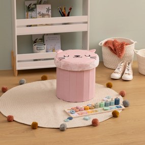 Różowa pufa kotek dla dzieci ANOKI, Ø 30 cm