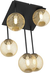 Nowoczesna lampa sufitowa czarna ze złotym 5-świateł - Athens Wire