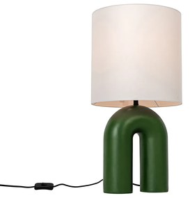 Designerska lampa stołowa zielona z białym abażurem z lnu - Lotti