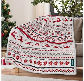 2x Koc świąteczny z mikropluszu biały z barankiem RETRO CHRISTMAS 160x200 cm