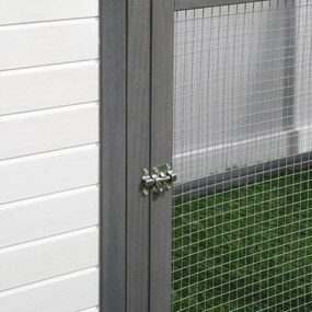 PawHut kurnik dla kur miniaturowych z wybiegiem domek lęgowy drewno sosnowe szary+biały