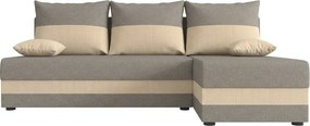 Rozkładana narożna sofa VALERIO SLIM 200x140 cm, jasnoszara/beżowa, uniwersalna + 2 poduszki GRATIS