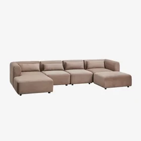 Sofa Modułowa 4-częściowa Lewa Z Szezlongiem I Pufą Fogler Sztruksu Camel - Sklum