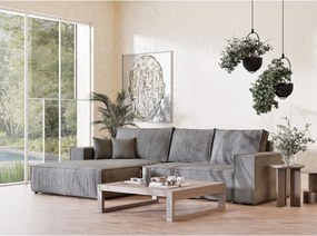 Szary rozkładany/ze schowkiem narożnik z tkaniny szenilowej (lewostronny/z szezlongiem) Maze – Maison de Rêve