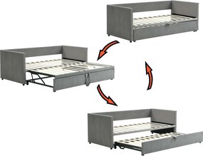 Łóżko z weluru z materacem na listwach - 90/180x200cm - Jasnoszare
