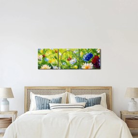 Obraz kwitnącej łąki, obraz olejny (z zegarem) (90x30 cm)