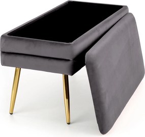 Velvetowa ławka z pojemnikiem Velva na złotych nogach