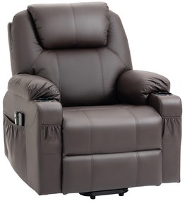 HOMCOM Fotel masujący z funkcją leżanki pomoc przy wstawaniu eko-skóra brązowy do 180 kg | Aosom PL