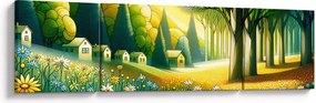 Obraz - Wieś w żółto-zielonym (170x50 cm)