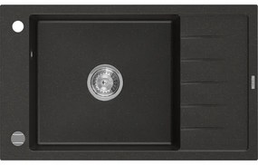 Mexen Elias zlewozmywak granitowy 1-komorowy z ociekaczem 795 x 480 mm, czarny/złoty metalik, syfon chrom - 6511791005-75