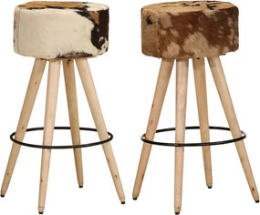 Zestaw 2 Stołków Barowych z Prawdziwej Skóry i Drewna Mango - Unikalny i Wygodny Design