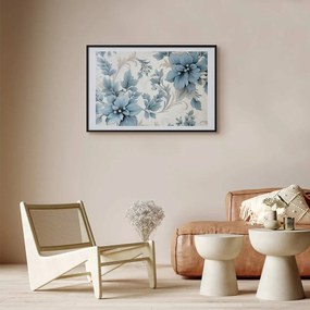 Plakat Turkusowe retro kwiaty 42x29,7 cm z ramą czarną z marginesem ARTGEIST B