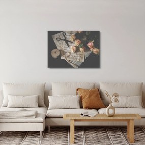 Obraz na szkle - nuty i róże (70x50 cm)