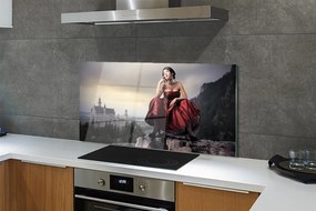 Szkło do Kuchni na Ścianę Kobieta w Sukni na tle Gór