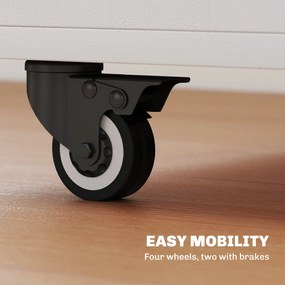 HOMCOM Składany Stół z Rolą, dwa składane boki, półka, 4 koła, Biały+Naturalne drewno, 70 x 83 x 75 cm