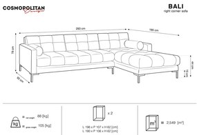 Ciemnoszary aksamitny narożnik Cosmopolitan Design Bali, prawostronny