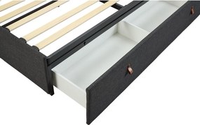 Ciemnoszare tapicerowane łóżko dwuosobowe ze schowkiem i stelażem 160x200 cm Calvi – Actona