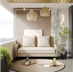 Fotel wiszący 114 cm z rattanu PE - 2 miejsca - Poduszka siedziska 11 cm - Beżowy