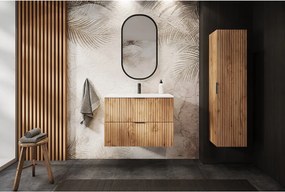 Szafka łazienkowa ryflowana FLOW 80 cm dąb craft złoty