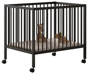 Antracytowy kojec dla dzieci z litego drewna bukowego z regulowaną wysokością/na kółkach 95x75 cm Dino – Vipack