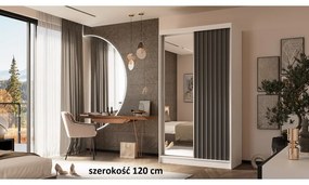 Biała szafa z lamelami i lustrem Lena 240 cm pojemna do sypialni