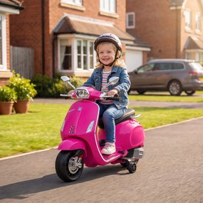 AIYAPLAY Elektryczny motocykl dziecięcy, Vespa, 3 km/h, 3-6 lat, muzyka, światło &amp; radio, różowy | Aosom PL