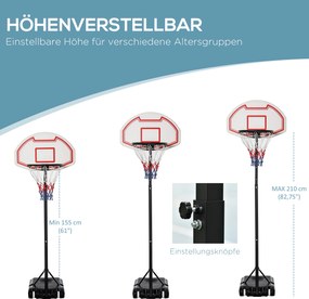 HOMCOM mobilny stojak do koszykówki kosz do koszykówki z regulacją wysokości 302–352 cm