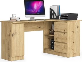 Biurko narożne AKORD B20 Dąb Artisan 155 cm prawe 1 drzwi 3 szuflady kolor Dąb Artisan mat 4 półki 155x85x77 cm