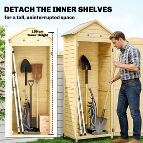 Outsunny Wysoki drewniany schowek na narzędzia z regulowanymi półkami, magnetycznymi drzwiami, galwanizowanym dachem i wentylacją | Aosom PL