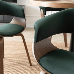 Krzesło Tapicerowane Z Drewna Giętego Do Jadalni GARY Zielone/Orzech Welurowe Nowoczesne Loft