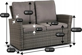 Zestaw Mebli Ogrodowych DELGADO Szary Sofa Fotele Pufy Stolik Technorattan Nowoczesny