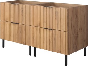 Szafka pod umywalkę, Dąb Craft + czarny uchwyt, 120 x 77 x 46 cm, nogi czarne, bez blatu