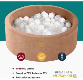Okrągły suchy basen z piłeczkami 7cm dla dziecka, 90x40cm/300 piłek, welurowy, jasnoróżowy, piłki: błękitne, biała perła, szare, srebrne - meowbaby®