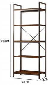 Biblioteka industrialna w stylu loftowym – 66 x 30 x 153 cm, rustykalne MDF i metalowa rama
