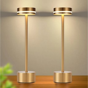 Lampa stołowa LED NETTLIFE bezprzewodowa, zasilana bateryjnie, ściemnialna, ładowana przez USB-C, sterowanie dotykowe, złota, do sypialni (złota, 2 sztuki)
