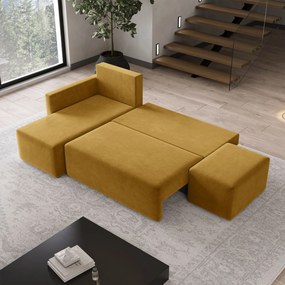 Masseno Narożnik VELOTTI z funkcją spania i pojemnikiem na pościel Narozniki L, Rozkładana sofa - Żółty, KRONOS 01