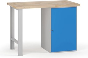 Stół warsztatowy G7, blat bukowy, 1200 x 685 x 840 mm, 1x szafka, niebieski