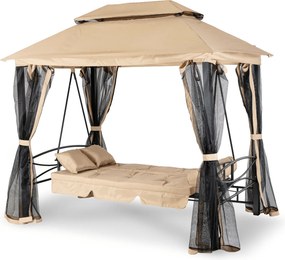 Huśtawka ogrodowa 2w1 z funkcją leżenia i moskitierą Luxe, beżowy/czarny