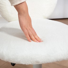 HOMCOM Krzesło Obrotowe z Uszami Królika, Biurowe na Kółkach, z Sztucznego Futra, Białe