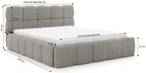 Szare nowoczesne łóżko boucle 5 rozmiarów T5-T54