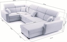 Masseno Narożnik CASTELLO z funkcją spania i pojemnikiem na pościel Narozniki U, Rozkładana sofa - Szary, VELO 635