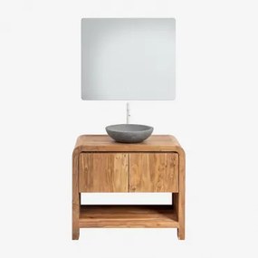 Zestaw Mebli Łazienkowych Z Drewna Vacry Akacja Brąz & Okrągły Szary Cement Ø40 Cm Tarsis & Prostokątny Led I Przeciwmgielny 80x70 Cm Riben & Biała ↑3