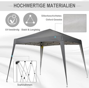 Outsunny Namiot Ogrodowy Pawilon 3x3m Składany z Torbą Stal Ochrona UV Szary | Aosom PL