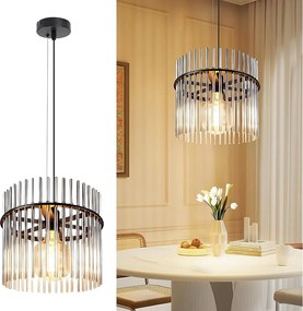 Lampa wisząca Nettlife Retro Black, szklana lampa z gniazdem E27, 1-punktowa, Ø 30 cm, do stołu jadalnego lub kuchni (żarówka nie jest dołączona).