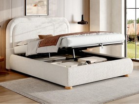 Tapicerowane łóżko z miejscem do przechowywania 160x200 cm - z stelażem lamelowym - Tkanina typu bouclé - Biały​ (materac nie jest wliczony w cenę)