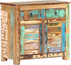 Bufet Zrecyklowanego Drewna Litego Wielokolorowy 70x35x65 cm - Stylowa Antyczna Szafka z 2 Drzwiami i 2 Szufladami